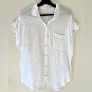 Minimalist 🤍 white cotton gauze blouse, button down, sized XL.